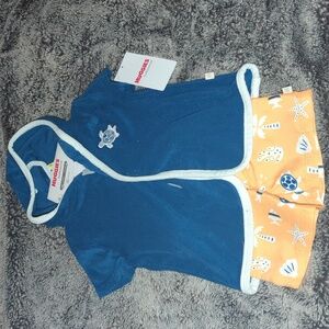 Blue Hooded Shirt and Orange Shorts Set 6M